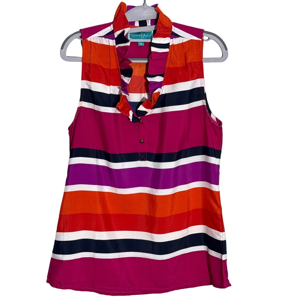 Southern‎ Frock Multicolor Striped Ruffle Neck Tank Top Womens Size M